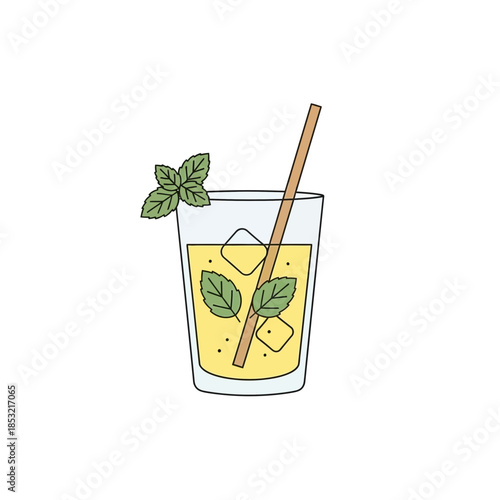 Refreshing lemonade with mint and ice cubes in a glass  