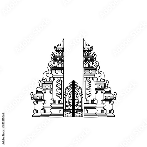 Ornate temple gate design in traditional style with intricate patterns  