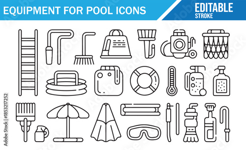 Outline Icons for Swimming Pools, Spas, and Water Activities