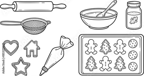 Gingerbread cookies vector elements for festive baking.