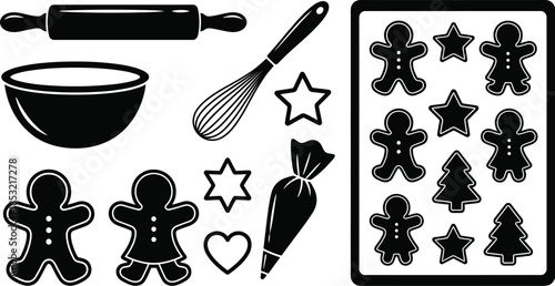 Gingerbread cookies vector elements for festive baking.