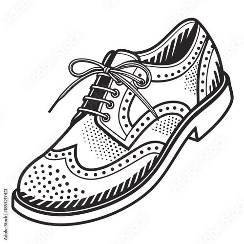 Title: A black and white of a canvas sneaker with a bow and polka dot patterns perforated