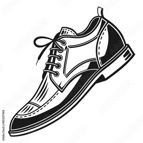 Title: A stylized black and white of a sneaker with a bow-like lace and smooth contours