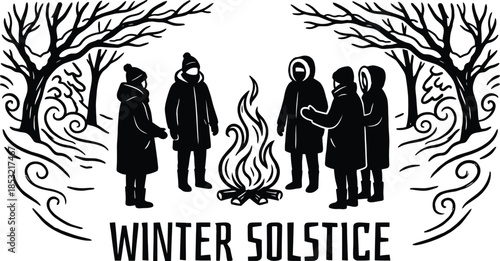 Bonfire gathering in a cozy winter scene vector illustration