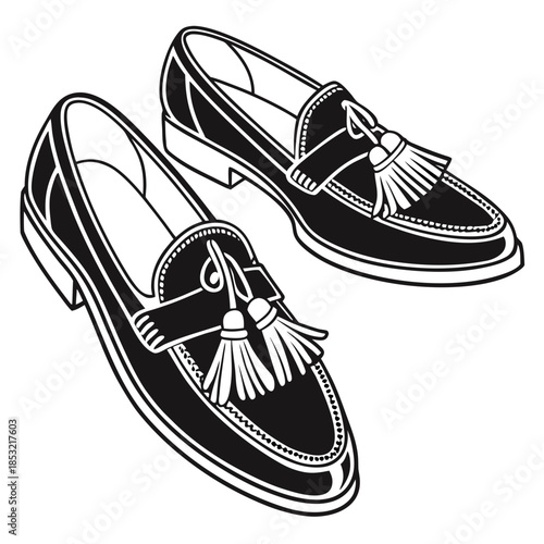 Title: A black and white of two sneakers with thick soles and decorative bows on the laces