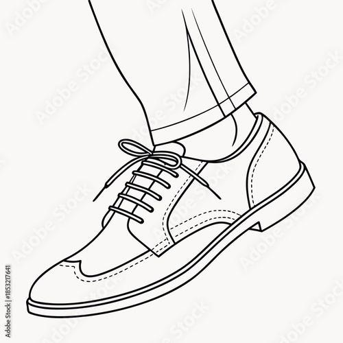 Title: A detailed of a person wearing a black and white sneaker with laces tied in a bow