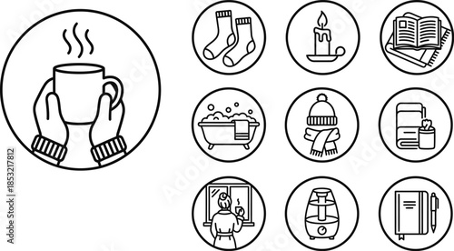 Winter Self-Care Routine Icons Vector Illustration