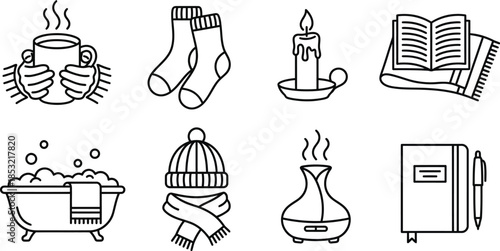 Winter Self-Care Routine Icons Vector Illustration