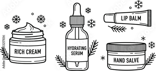 Skincare products for a winter routine vector illustration