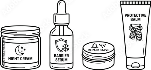 Skincare products for a winter routine vector illustration