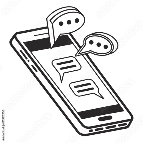 Title: A smartphone displaying three speech bubbles with three dots each indicating a messaging