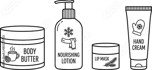 Skincare products for a winter routine vector illustration