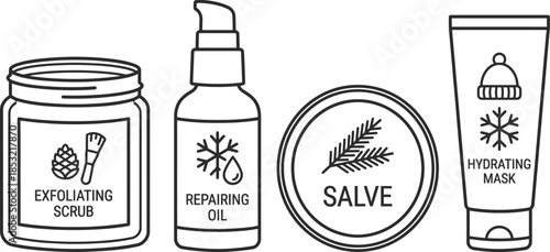 Skincare products for a winter routine vector illustration