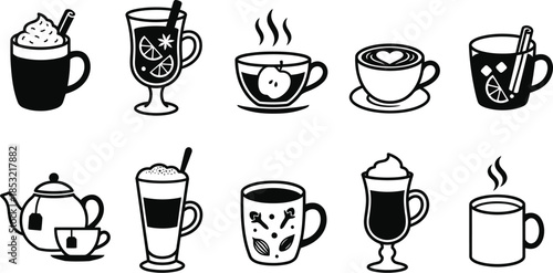 Winter Warm Drinks Menu Icons Vector Set