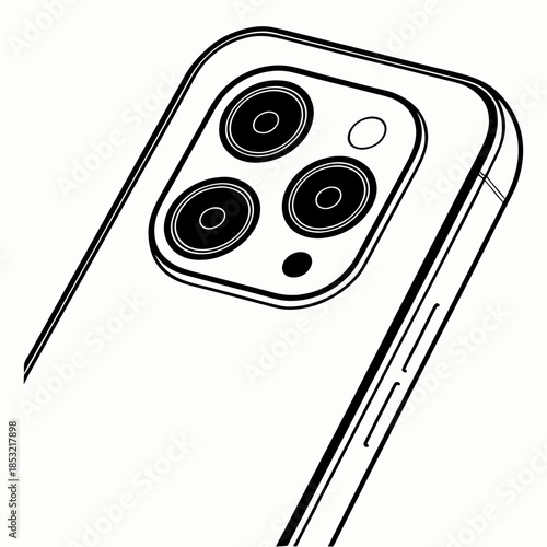 Title: A smartphone back view with a triple camera setup and a flash module blac