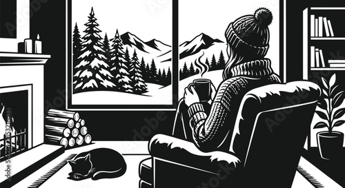 Hygge cozy winter scene with warm home elements