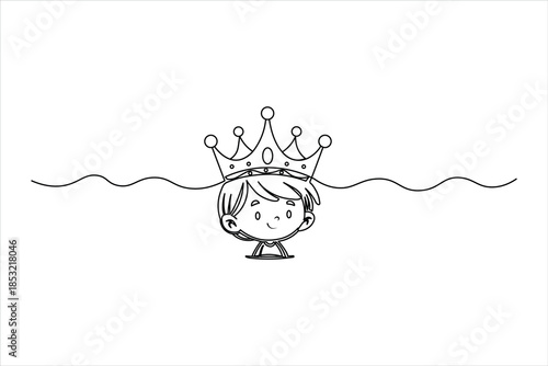 Single line vector of a happy child with a rounded crown
