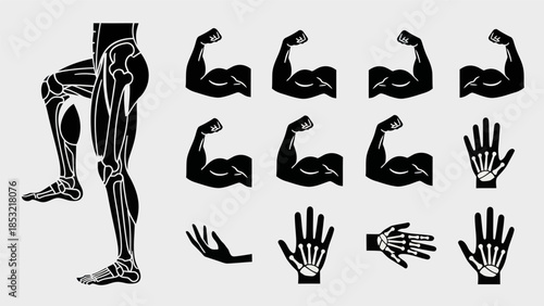 Human anatomy vector set skeletal system muscular arms and hands