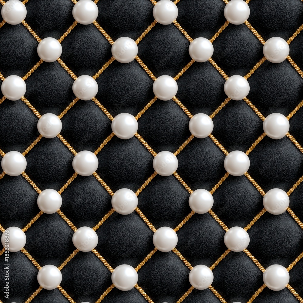 Fototapeta premium Elegant Seamless Pattern with Pearls on Leather Background