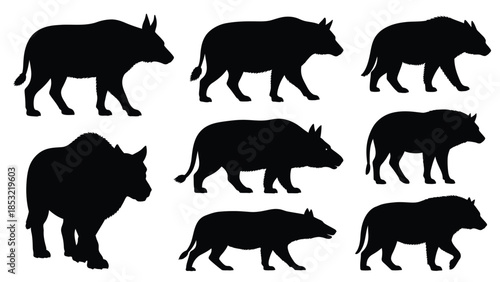 Silhouettes of various pigs and similar animals on white background