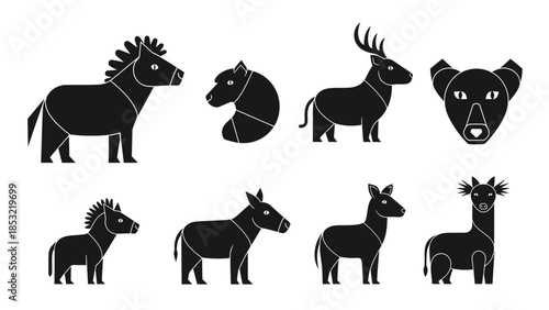 Black Silhouettes of Various Animals and Creatures horse