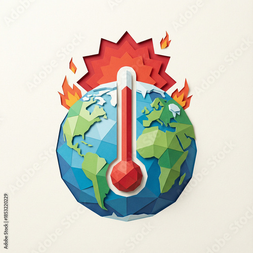 Global Warming Concept with Paper Cut Earth and Rising Temperature