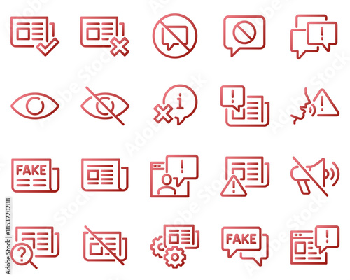 Simple Set of Fake News Related Vector Line Icons. Contains such Icons as Wrong Information, Propaganda, Inappropriate Content and more.	