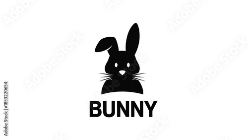 Black bunny silhouette with whiskers and the word bunny underneath white