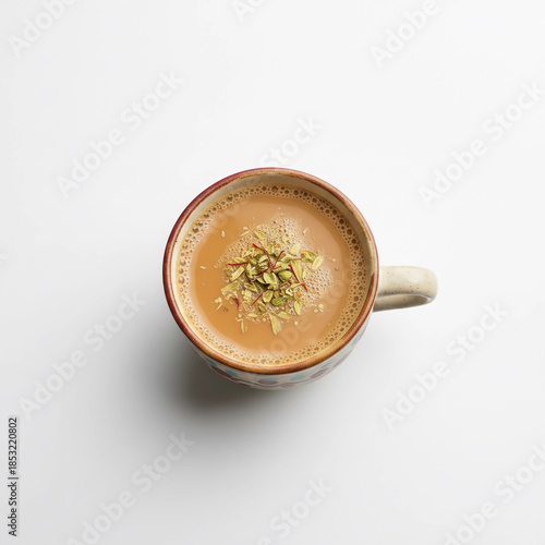 Pakistani tea with new design cup white background.