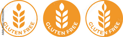 Set of Orange and White 'Gluten Free' Vector Icons with Wheat Symbol