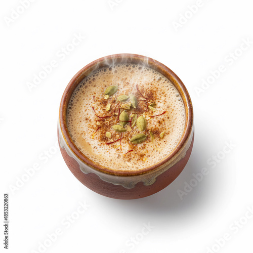 Pakistani tea with new design cup white background.