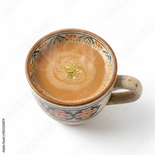 Pakistani tea with new design cup white background.