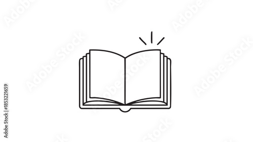 Open book with radiating lines above symbolizing knowledge and learning Keywords: book, open
