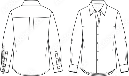 Hoodie and Button Down Shirt Fashion Technical Sketch Template Collection with Raglan Sleeve Kangaroo Pocket Flat Garment Drawing Vector Illustration