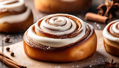Stylized Cinnamon Roll With White Frosting