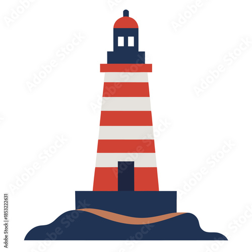 Lighthouse on coast sea waves vector illustration on white background