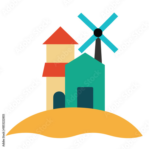 Beach hut windmill seaside vector icon illustration on white background