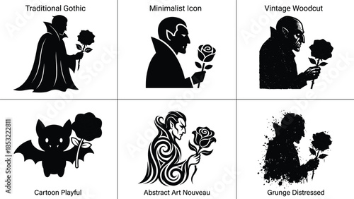Vampire, silhouette, illustration, styles, gothic, minimalist, vintage, cartoon, abstract, grunge, halloween, vector