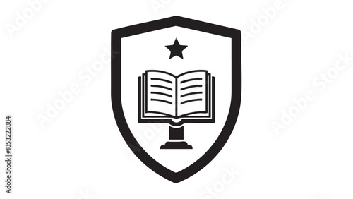 Shield emblem with an open book and a star symbol Keywords: emblem, shield, book, education