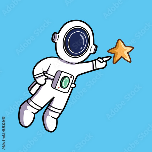 Cartoon Vector Image of an Astronaut touching a star