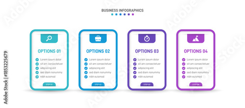 Progress bar featuring 4 arrow-shaped elements, symbolizing the four stages of business strategy and progression. Clean timeline infographic design template. Vector for mobile presentation.