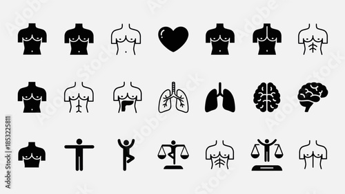 Human body icons illustrations of organs anatomy and abstract concepts