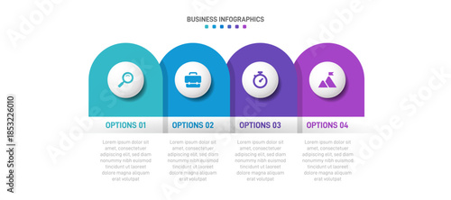 Progress bar featuring 4 arrow-shaped elements, symbolizing the four stages of business strategy and progression. Clean timeline infographic design template. Vector for mobile presentation.