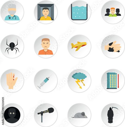 Phobia symbols icons set in flat style