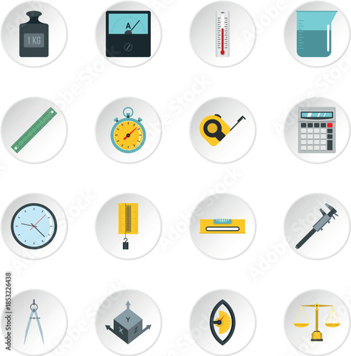 Measure precision icons set in flat style