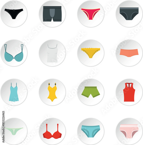 Underwear items icons set in flat style