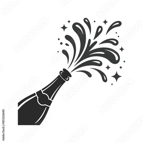 Champagne Bottle Popping Icon Vector. Celebration Splash Silhouette.