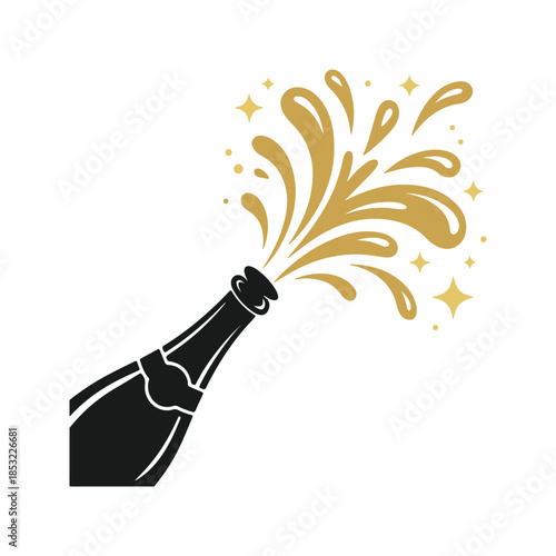 Champagne Bottle Pop Splash Explosion Icon Vector Illustration