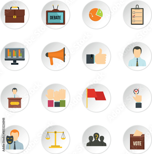 Election voting icons set in flat style