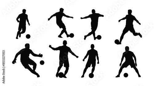 Various soccer players in action silhouettes